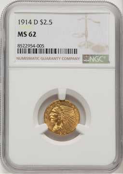 1914-D $2.50 Indian Quarter Eagle NGC MS62 (572338001)