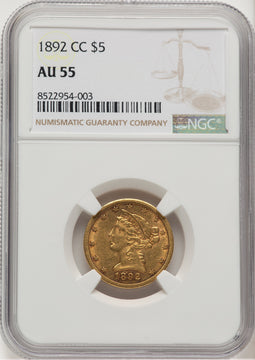1892-CC $5 Liberty Half Eagle NGC AU55