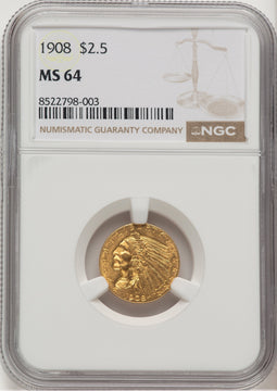 1908 $2.50 Indian Quarter Eagle NGC MS64 (506655005)