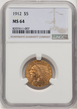 1912 $5 Brown Label Indian Half Eagle NGC MS64
