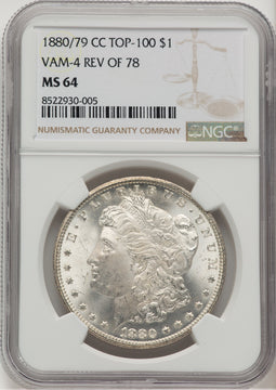 1880-CC80/79 Reverse of 1878 VAM-4 Morgan Dollar NGC MS64