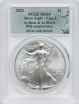 2021 American Silver Eagle T2 At Dusk & Dawn 35th Anniversary 361st PCGS MS69