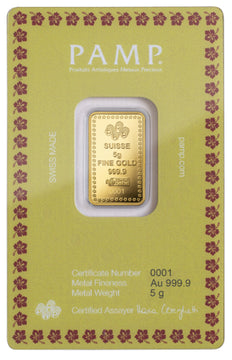 5 Gram PAMP Suisse Diwali Lakshmi Gold Bar w/Assay