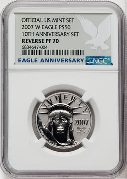 2007-W Reverse Proof Platinum Eagle 1/2 oz Eagle Anniversary Label NGC PF70