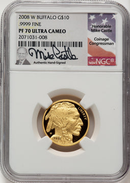2008-W Proof Gold Buffalo 1/4 oz Mike Castle NGC PF70