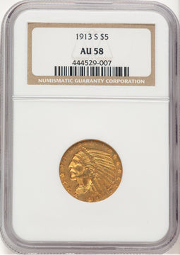 1913-S $5 Indian Half Eagle NGC AU58 (506475026)