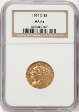 1914-D $5 Indian Half Eagle NGC MS61 (506475027)