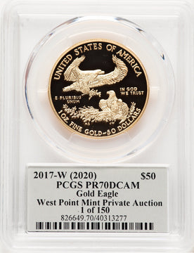 2017-W Proof Gold Eagle 1 oz 2020 West Point Mint Private Auction Thomas Cleveland 1 of 150 PCGS MS70