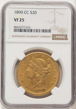 1890-CC $20 Liberty Double Eagle NGC VF25 1890-CC $20 Liberty Double Eagle NGC VF25