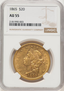 1865 $20 Liberty Double Eagle NGC AU55