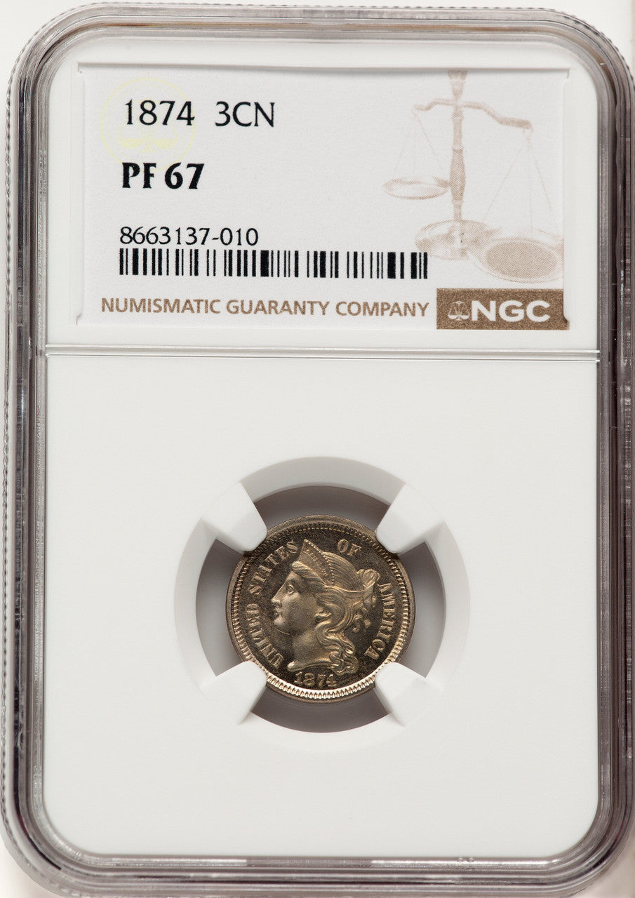 1874 3CN Proof Three Cent Nickel NGC PR67 (506666006)