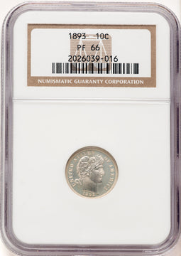 1893 10C Proof Barber Dime NGC PR66