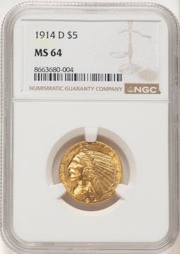 1914-D $5 Indian Half Eagle NGC MS64 (506770018)