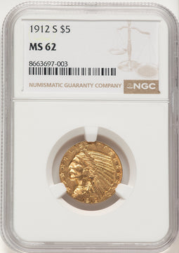 1912-S $5 Indian Half Eagle NGC MS62