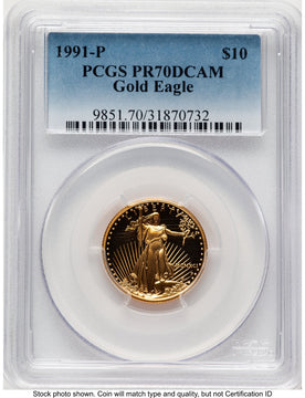 1991-P Proof Gold Eagle 1/4 oz Blue Gradient PCGS PR70