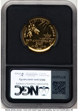 2020-W 1/2 oz Proof Gold End of World War II 75th Anniversary ER /David J Ryder Mint Director's Series Modern Issues NGC MS70 Ed Moy 2020-W 1/2 oz Proof Gold End of World War II 75th Anniversary ER /David J Ryder Mint Director's Series Modern Issues NGC MS70 Ed Moy