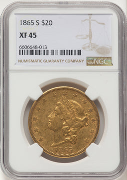 1865-S $20 Liberty Double Eagle NGC XF45