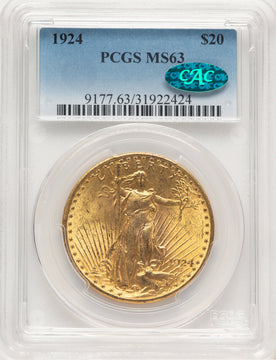 1924 $20 Saint CAC Saint-Gaudens Double Eagle PCGS MS63