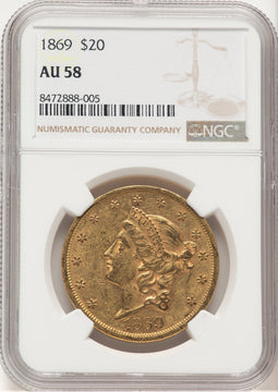 1869 $20 Liberty Double Eagle NGC AU58