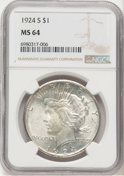 1924-S Peace Dollar NGC MS64