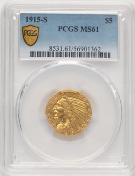 1915-S $5 Indian Half Eagle PCGS MS61