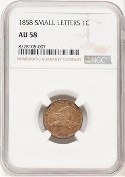 1858 1C SM LETTERS Flying Eagle Cent NGC AU58