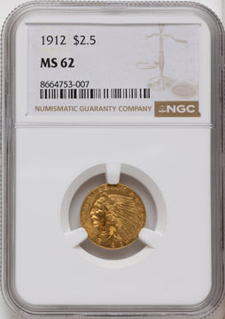 1912 $2.50 Indian Quarter Eagle NGC MS62 1912 $2.50 Indian Quarter Eagle NGC MS62