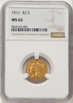 1911 $2.50 Indian Quarter Eagle NGC MS62 1911 $2.50 Indian Quarter Eagle NGC MS62