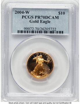 2004-W Proof Gold Eagle 1/4 oz Blue Label PCGS PR70