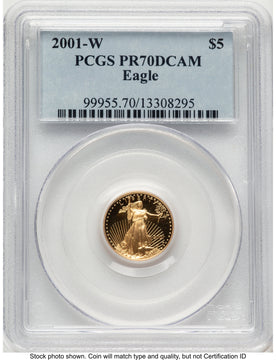 2001-W Proof Gold Eagle 1/10 oz Blue Label PCGS PR70
