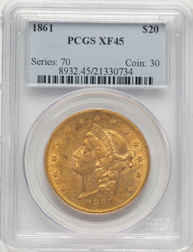1861 $20 Liberty Double Eagle PCGS XF45