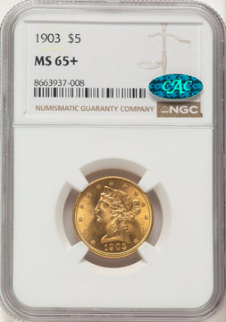 1903 $5 CAC Liberty Half Eagle NGC MS65+
