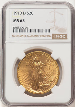 1910-D $20 Saint-Gaudens Double Eagle NGC MS63