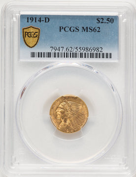 1914-D $2.50 Indian Quarter Eagle PCGS MS62