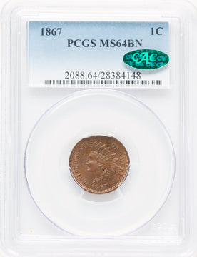 1867 1C BN CAC Indian Cent PCGS MS64