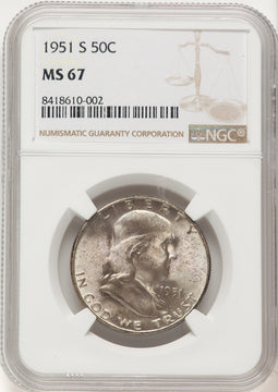 1951-S 50C Franklin Half Dollar NGC MS67