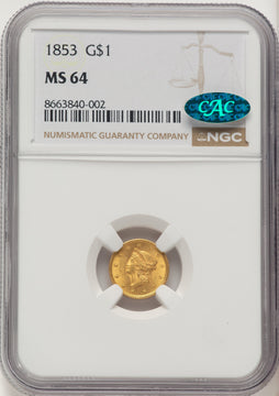1853 G$1 CAC Gold Dollar NGC MS64 1853 G$1 CAC Gold Dollar NGC MS64