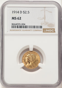 1914-D $2.50 Indian Quarter Eagle NGC MS62 1914-D $2.50 Indian Quarter Eagle NGC MS62