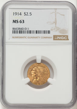 1914 $2.50 Indian Quarter Eagle NGC MS63 1914 $2.50 Indian Quarter Eagle NGC MS63