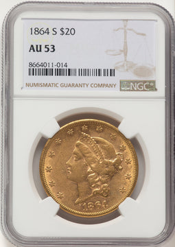 1864-S $20 Liberty Double Eagle NGC AU53