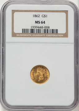 1862 G$1 Gold Dollar NGC MS64