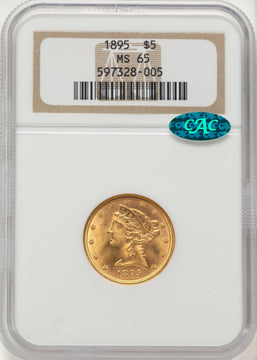 1895 $5 CAC Liberty Half Eagle NGC MS65
