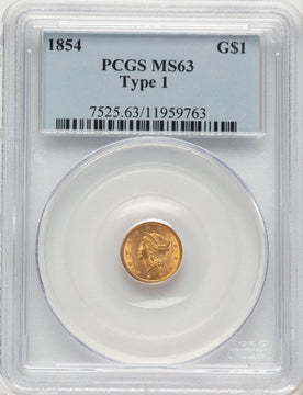 1854 G$1 T-1 Gold Dollar PCGS MS63 1854 G$1 T-1 Gold Dollar PCGS MS63