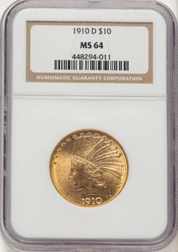 1910-D $10 Indian Eagle NGC MS64