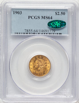 1903 $2.50 CAC Liberty Quarter Eagle PCGS MS64