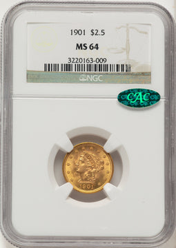 1901 $2.50 CAC Liberty Quarter Eagle NGC MS64