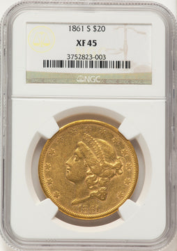1861-S $20 Liberty Double Eagle NGC XF45