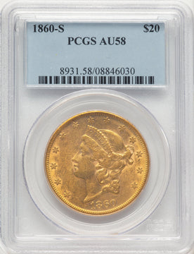 1860-S $20 Liberty Double Eagle PCGS AU58