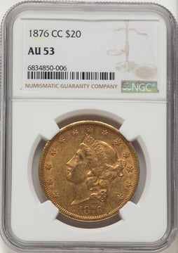 1876-CC $20 Liberty Double Eagle NGC AU53 1876-CC $20 Liberty Double Eagle NGC AU53