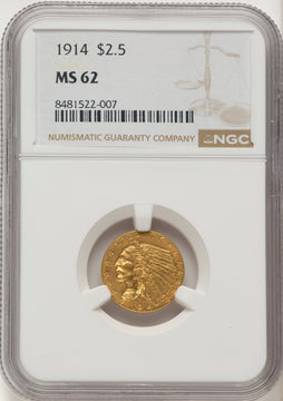 1914 $2.50 Indian Quarter Eagle NGC MS62 1914 $2.50 Indian Quarter Eagle NGC MS62